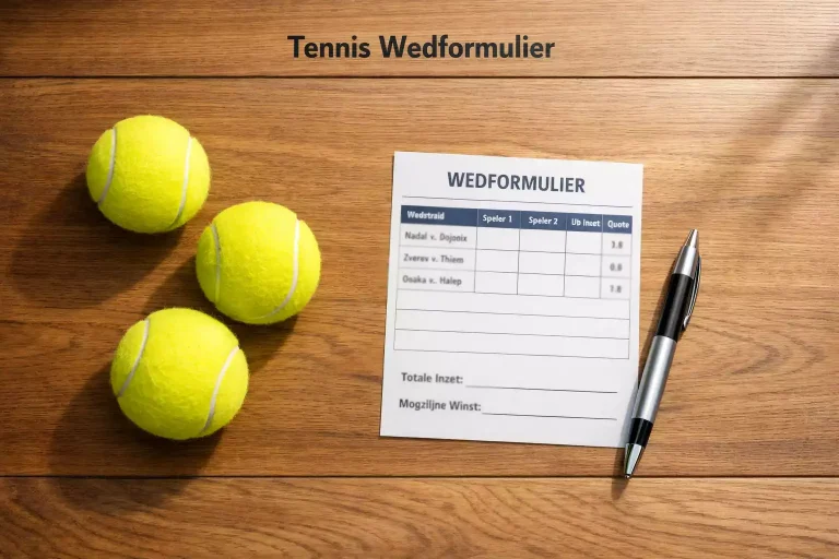 Meerdere tennisballen naast een wedformulier op een tafel