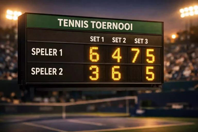 Scorebord bij een tennismatch met twee sets weergegeven