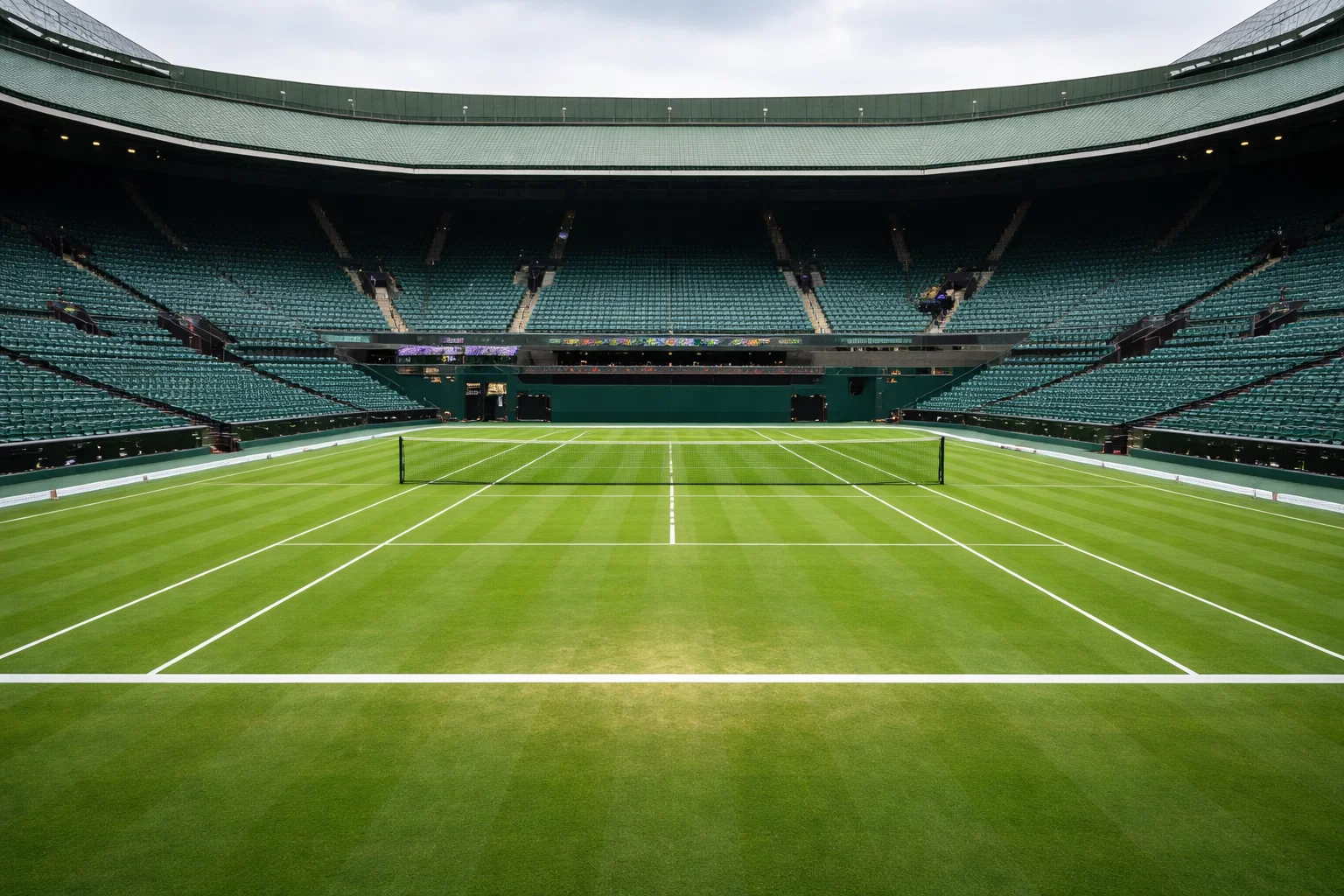 Wimbledon Centre Court met groen gras en witte lijnen