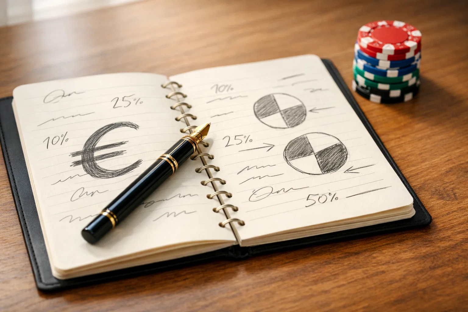 Notitieboek met inzetstrategie en eurotekens