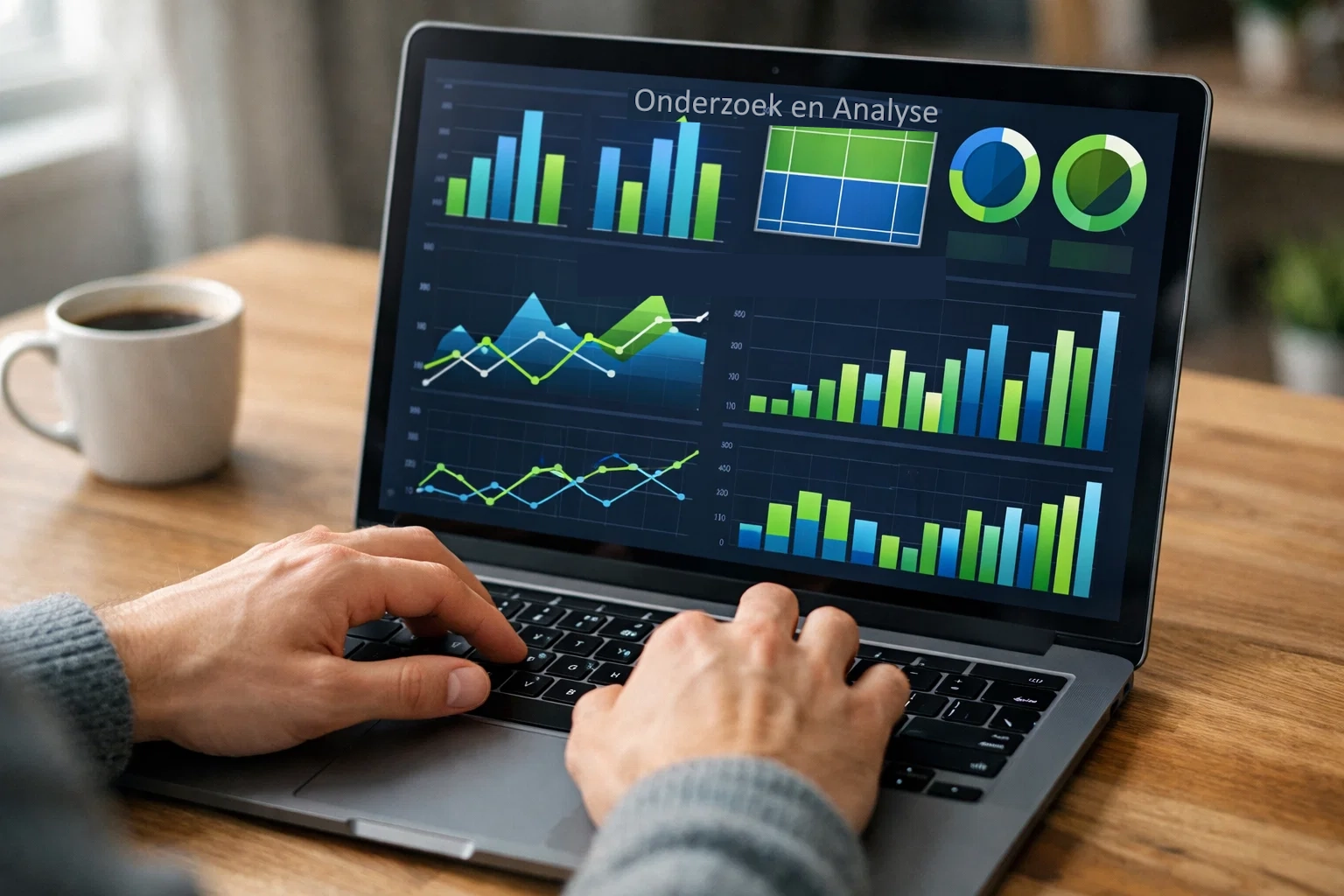 Persoon analyseert tennisstatistieken op een laptop