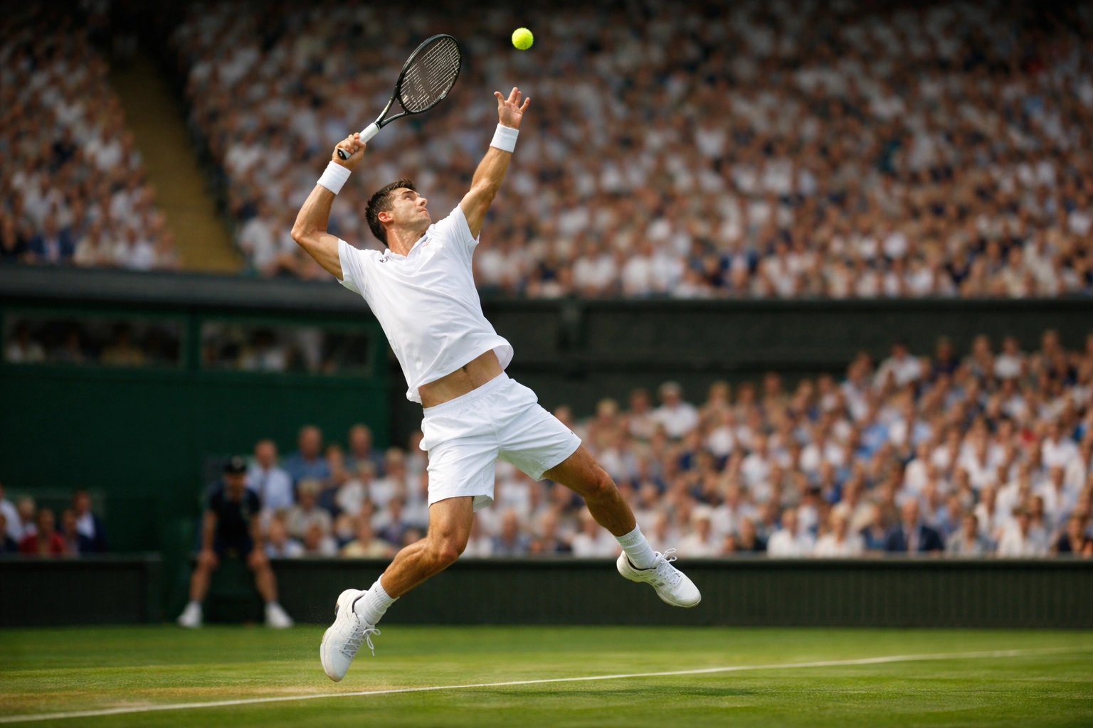 Tennisspeler serveert krachtig tijdens Grand Slam toernooi